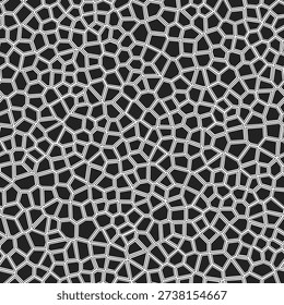 Voronoi tessellation seamless pattern. Monochrome geometric design with irregular polygonal cells. Black and white color palette, modern minimalist style.