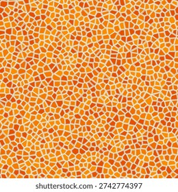 Voronoi tessellation seamless pattern. Orange and white geometric cells create abstract mosaic. Vibrant warm color palette for backgrounds and textures.