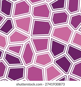 Voronoi tessellation seamless pattern. Polygonal shapes create abstract geometric design. Vibrant purple and pink color palette with white outlines.