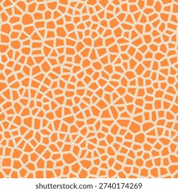 Voronoi tessellation seamless pattern. White geometric cells on vibrant orange background. Abstract cellular design with natural irregular structure.