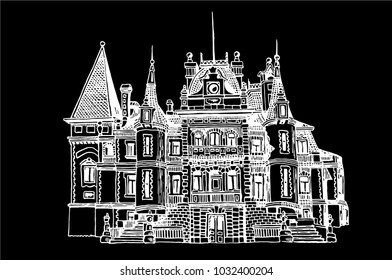 Vorontsov Palace.Graphical castle in Crimea.Vector illustration