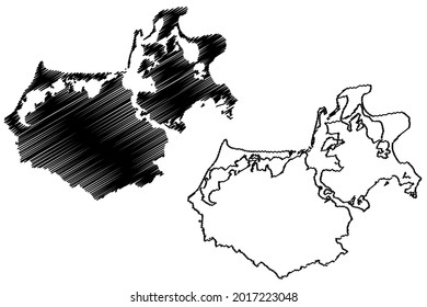 Vorpommern-Rugen district (Federal Republic of Germany, rural district, State of Mecklenburg-Vorpommern, Western Pomerania or West) map vector illustration, scribble sketch Vorpommern Rugen map