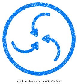 Vortex Arrows grainy textured icon inside circle for overlay watermark stamps. Flat symbol with dirty texture.