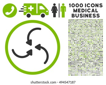 Vortex Arrows icon with 1000 medical business eco green and gray vector pictographs. Design style is flat bicolor symbols, white background.