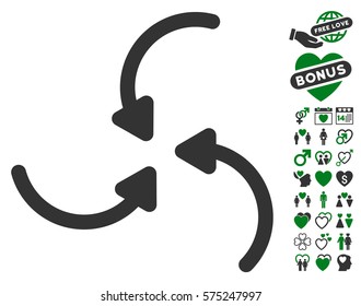 Vortex Arrows icon with bonus lovely pictures. Vector illustration style is flat rounded iconic green and gray symbols on white background.