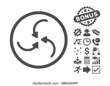 Vortex Arrows icon with bonus pictogram. Vector illustration style is flat iconic symbols, gray color, white background.