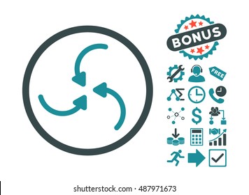 Vortex Arrows pictograph with bonus pictures. Vector illustration style is flat iconic bicolor symbols, soft blue colors, white background.