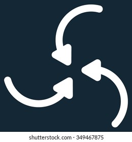 Vortex Arrows vector icon. Style is flat symbol, white color, rounded angles, dark blue background.