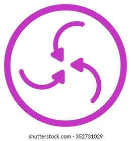Vortex Arrows vector icon. Style is flat circled symbol, violet color, rounded angles, white background.