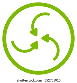 Vortex Arrows vector icon. Style is flat circled symbol, eco green color, rounded angles, white background.