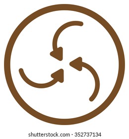 Vortex Arrows vector icon. Style is flat circled symbol, brown color, rounded angles, white background.