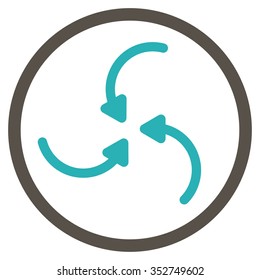 Vortex Arrows vector icon. Style is bicolor flat circled symbol, grey and cyan colors, rounded angles, white background.