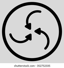 Vortex Arrows vector icon. Style is flat circled symbol, black color, rounded angles, light gray background.