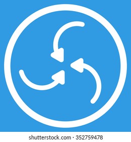 Vortex Arrows vector icon. Style is flat circled symbol, white color, rounded angles, blue background.