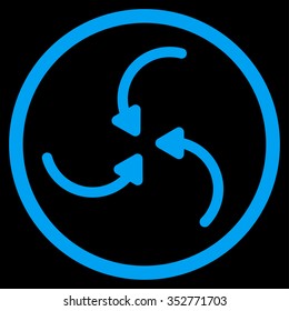Vortex Arrows vector icon. Style is flat circled symbol, blue color, rounded angles, black background.