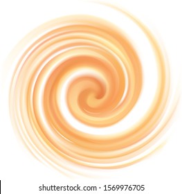 Vortex art movement ripple fond text space on white backdrop. Beautiful curvy surface gentle terracotta color. Circle soft mix of pure fresh sweet carrot, melon, pumpkin, apricot, lemon dessert syrup