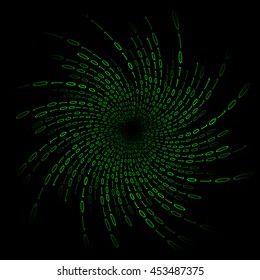 Vortex of binary code on screen. Abstract vector background. Data and technology, decryption and encryption, computer matrix illustration