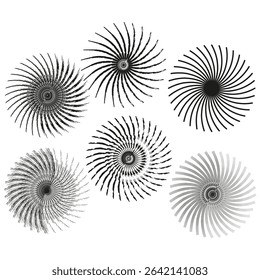 Vortex circle icon. Radiating spiked shapes. Vector spiral motion. Optical abstract form.