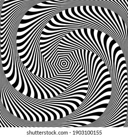 Vortex circular rotation movement illusion in abstract op art design. Vector art.