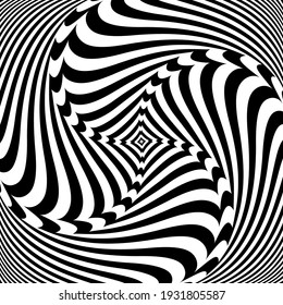 Vortex circular rotation movement illusion in abstract op art design. Vector art.