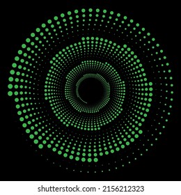 Vortex dotted green shape. Modern geometric art. Trendy design element for border frame, logo, tattoo, symbol, web, prints, posters, template, patterns and abstract backgrounds.