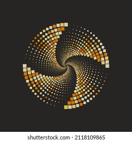 Vortex element, geometric halftone pattern. Whirlpool, spiral circle. Digital poster. Vector illustration. Graphic design element