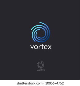 
Vortex flat logo. Blue letter emblem. O monogram. Dynamic swirl.
