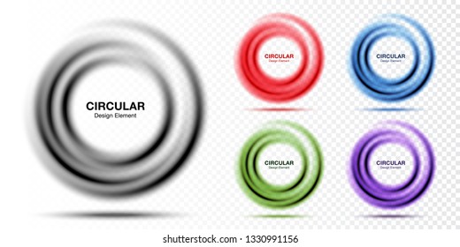 Vortex gradient round banner set. Text presentation layout. Abstract colorful swirl circle frames isolated on transparent background. Circular translucent gradient frame collection.  Vector.