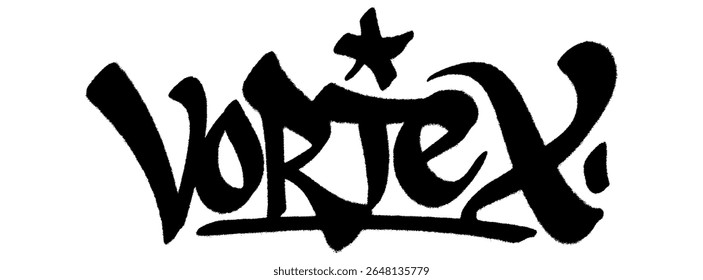 Tag Vortex graffiti em spray preto negrito com gotejamento e textura. Fundo transparente. Vibe de rua intensa e caótica com energia sigma masculina.