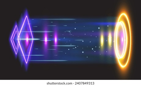 Vortex hologram wallpaper with futuristic technology design. Teleportation portal fiction image.