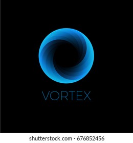 Vortex logo. Blue letter emblem. O monogram. Dynamic swirl. 