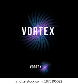 Vortex logo. Blue-pink emblem and letters. Dynamic swirl. Logo can be used for production, detergents, business, web icon, UI, technology.