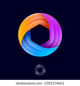 Vortex logo. Color circle consists of three ribbons with 
hexagon inside.