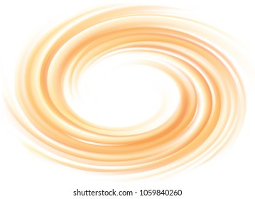 Vortex ripple backdrop with space for text. Beautiful curvy fluid surface gentle terracotta color. Circle soft mix of pure fresh sweet carrot, melon, pumpkin, apricot and lemon juicy dessert syrup