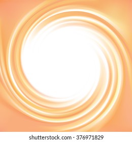 Vortex ripple backdrop with space for text. Beautiful curvy fluid surface gentle terracotta color. Circle soft mix of pure fresh sweet carrot, melon, pumpkin, apricot and lemon dessert syrup