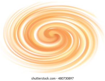 Vortex ripple backdrop with space for text. Curvy fluid surface gentle terracotta color. Circle soft mix of pure fresh sweet carrot, melon, pumpkin, apricot dessert syrup