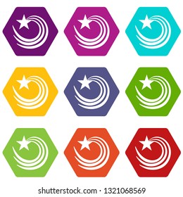 Vortex star icons 9 set coloful isolated on white for web