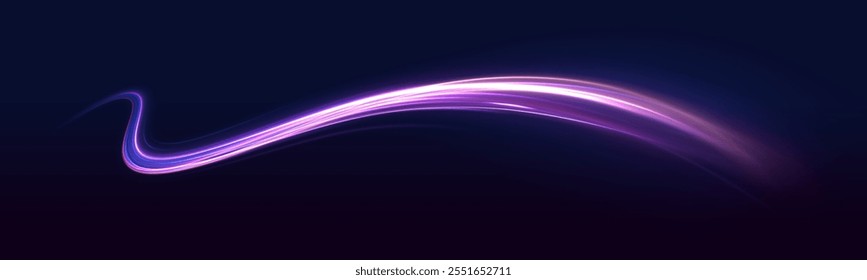 Vortex streams of neon light. Big set of light neon lines in the form of swirl and spirals. Particle motion light effect. Abstract fire flare trace lens flares.	