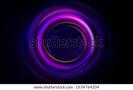 Vortex, swirl, black ripple. Dark soft circles vector horizontal abstract background. Circular glow lights rings in blue and pink colors isolated on black background. Vector ripple illustration.