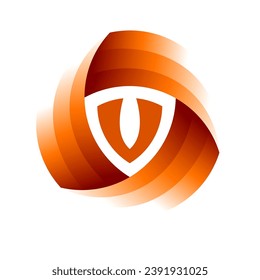 Vortex symbol. Orange V monogram inside dynamic swirl. Vortex logo.