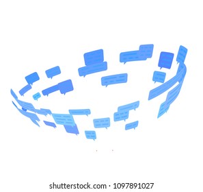 Vortex of text messages and speech bubbles. Whirlwind of information. Flat vector illustration. Isolated on white background.