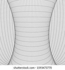 Vortex. Vector perspective curved grid. Wireframe abstract tunnel. 3D vector wormhole with a mesh structure.