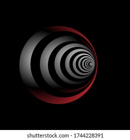 Vortex wave optical illusion red and grey in black background.