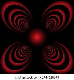 Vortex wave optical illusion red and black in black background