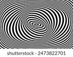 Vortex Whirl Movement and 3D Illusion in Abstract Op Art Design. Lines Pattern. Vector Illustration.
