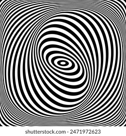 Vortex Whirl Movement and 3D Illusion in Abstract Op Art Design. Lines Pattern. Vector Illustration.