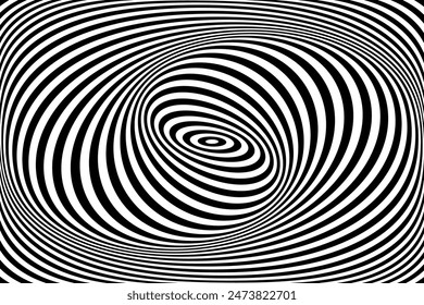 Vortex Whirl Movement and 3D Illusion in Abstract Op Art Design. Lines Pattern. Vector Illustration.