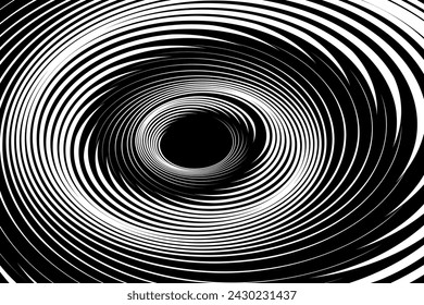 Vortex Whirl Movement Design. Abstract Textured Black and White Background. Vector art.