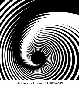 Vortex whirl movement effect. Abstract textured black and white background. Vector art.
