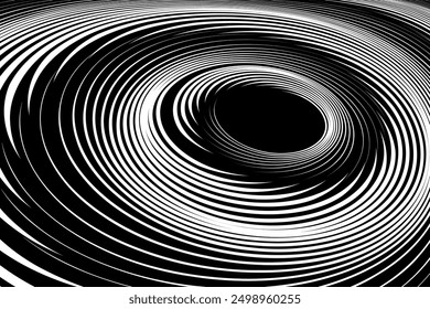 Vortex Whirl Rotation Movement Design. Abstract Textured Black and White Background. Vector Art.